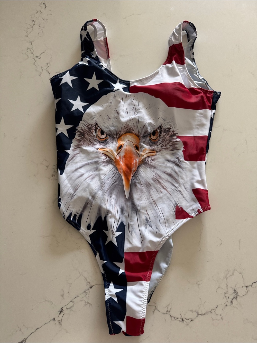 Women’s One-Piece Swimsuit with Eagle & American Flag - Red White Blue